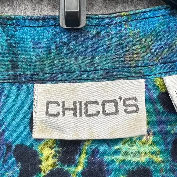 Chico's long jacket sz 2 sz 12 floral print green blue black sheer EUC - Picture 10 of 14